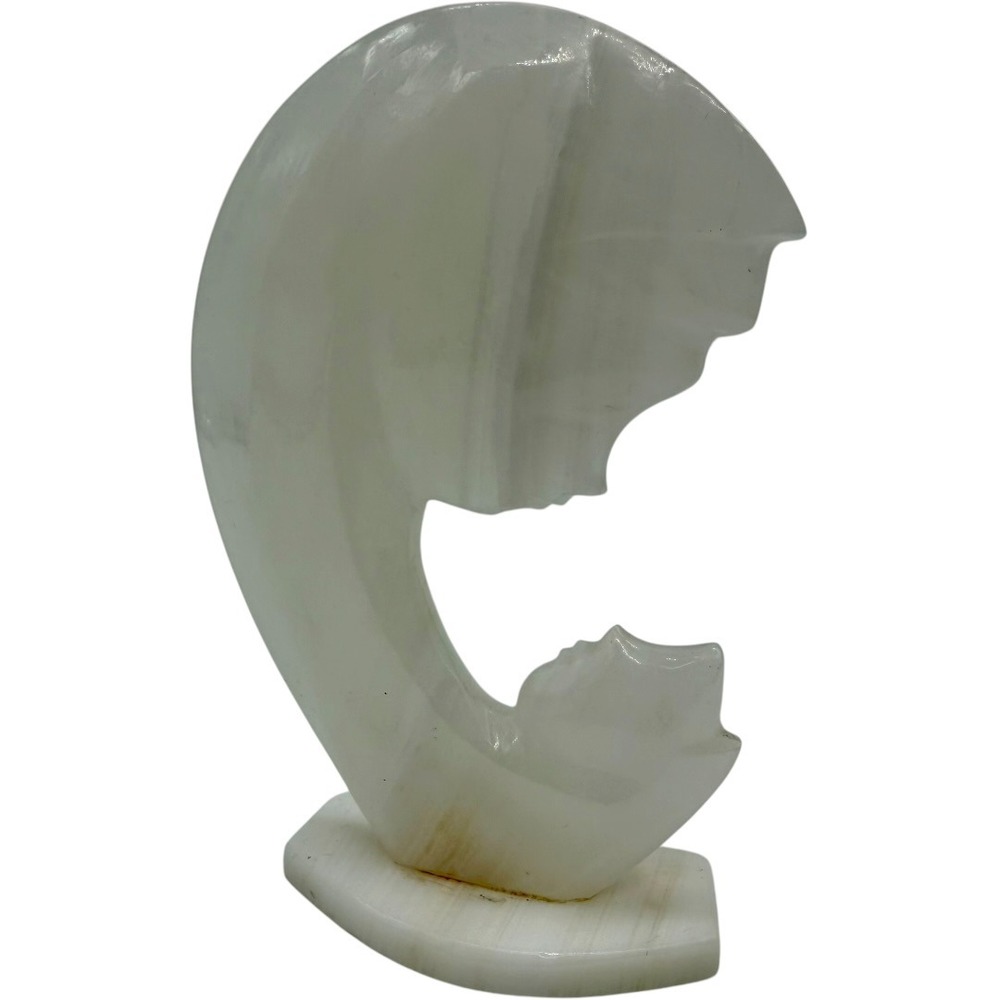 White Onyx Mother and Child Sculpture Hand Carved Stone Figurine Vintage Decor